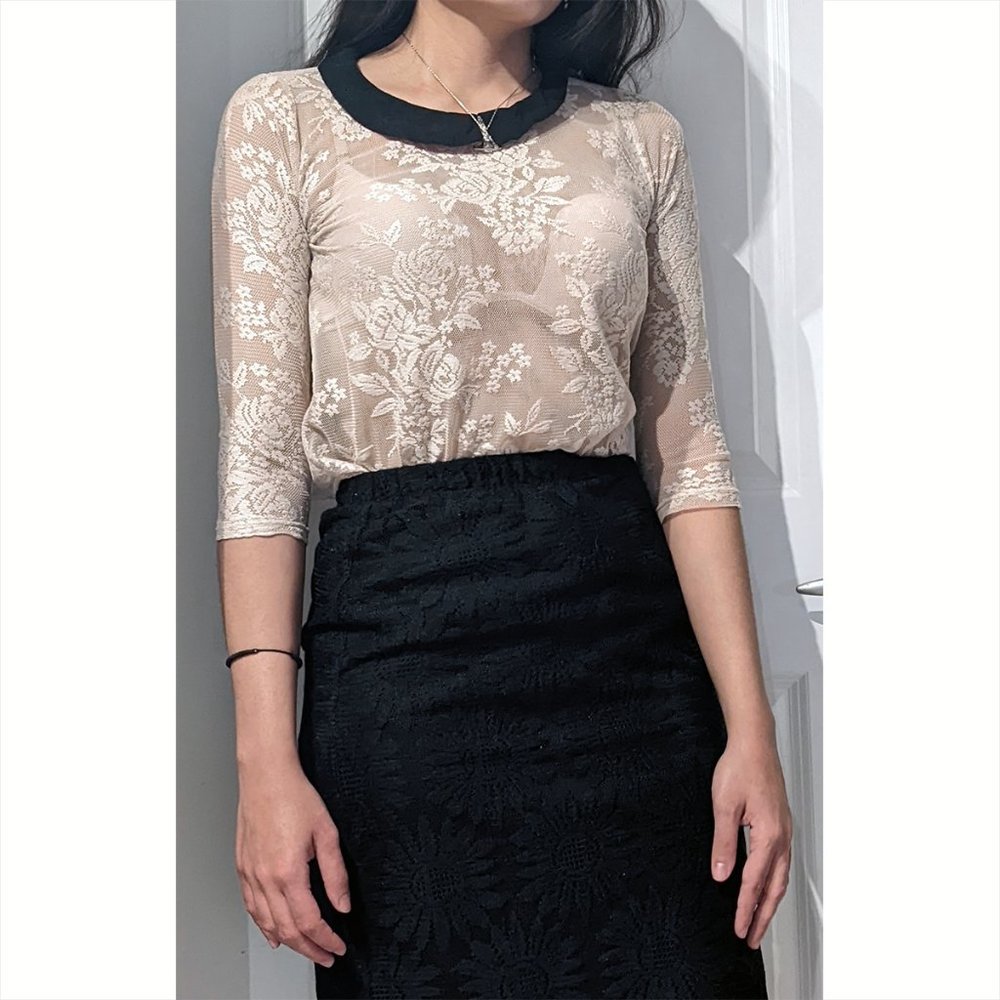 Elegant Black and Cream Lace Top
